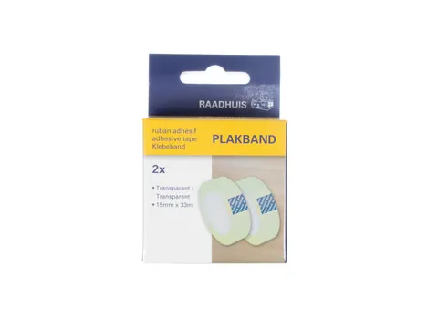 Plakband Raadhuis transparant 15mmx33m blister a 2 rol