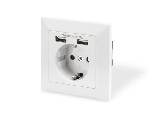 Veiligheidsstopcontact voor inbouwmontage met 2 USB-poorten