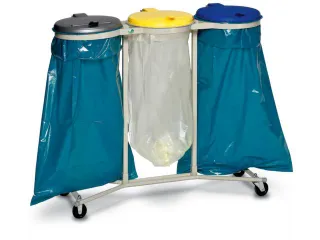 Afvalverzamelaar 120 Liter 3 Voudig Wielen Deksel Geel/Blauw/Zilver - 1