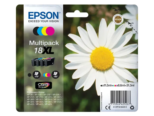 Inktcartridge Epson 18XL T1816 zwart + 3 kleuren HC C13T18164012