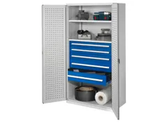 Materiaalkast Geperf. Deuren 1950x1000x600mm 2legborden 5laden Ral7035