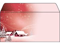 Kerst envelop Sigel Rood dorp gestanst venster druk binnenin 90gr DL (
