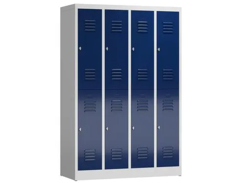 Dubbeldekse garderobekast 1800x1185x500mm 4x2vak klink RAL7035 RAL5010