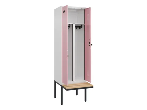 PBM-locker met bank,HxBxD 2120x600x815mm,2vak,vak B 300mm,draaigrendel