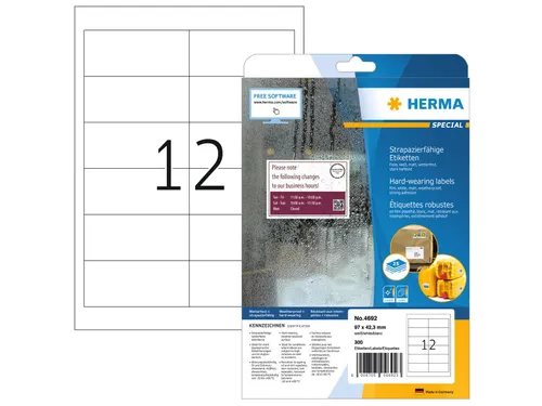 HERMA 4692 Weervaste Folie-etiketten A4 97x42,3mm Wit 300 stuks