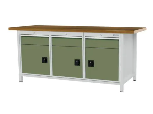 werkbank,HxBxD 860x2000x750mm,onderstel RAL7035,fronten RAL6011