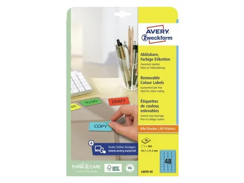 Etiket Avery Ilk 45.7x21.2mm 20 Vel 48 Etiketten Per Vel Blauw