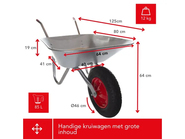 Kruiwagen 85 Liter gegalvaniseerd staal Grijs pneumatisch wiel