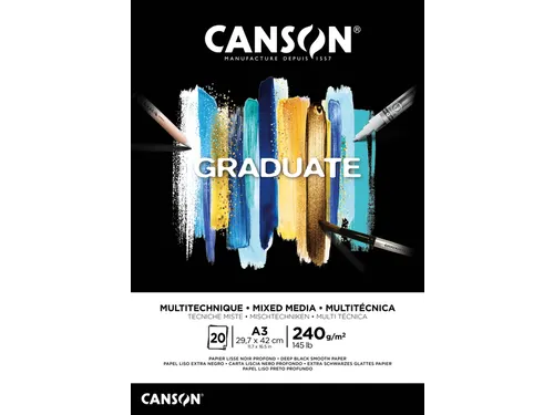 Mixed mediapapier Canson Graduate Mixed Media 20vel 240gr A3 zwart