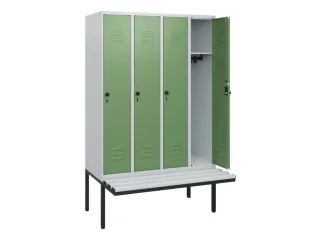 locker met bank,HxBxD 1950x1200x815mm,4vak,vak B 300mm,draaigrendel - 2