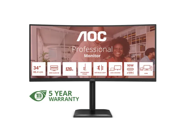 AOC E4 CU34E4CV 34 Inch Monitor UltraWide Quad HD LCD Zwart