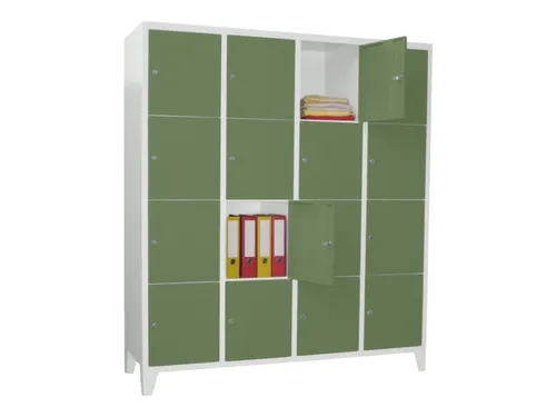 lockerkast,HxBxD 1850x1600x500mm,4x4vakken,RAL7035,front RAL6011