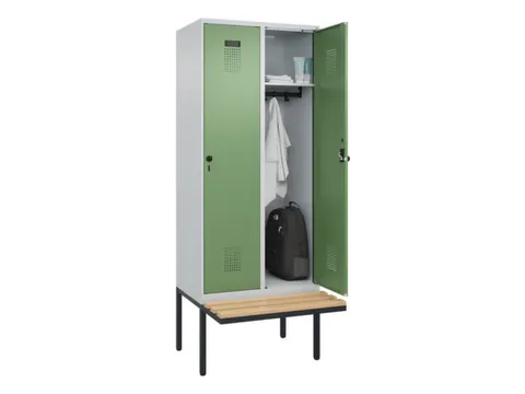 locker met bank,HxBxD 2120x800x815mm,2vak,vak B 400mm,draaigrendel