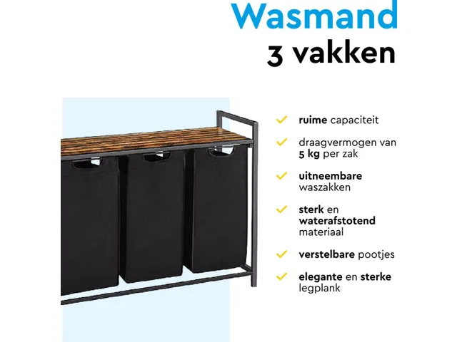 Wasmand 3 vakken Zwart LB300