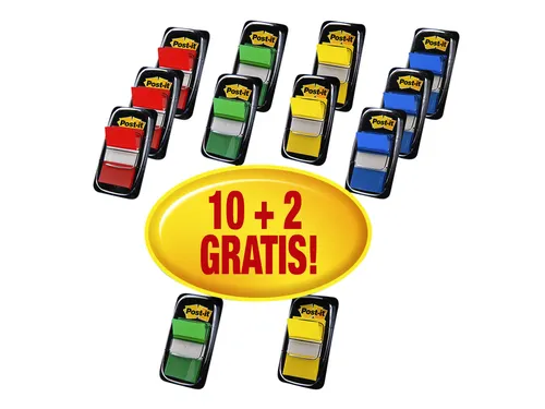 Indextabs Post-it 680 25.4x43.2mm 10+2 gratis assorti 50 tabs per disp