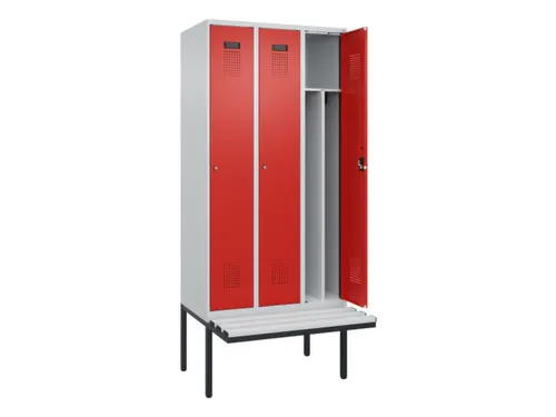 locker met bank,voor scheiding van kleding,HxBxD 2120x900x815mm,3vak