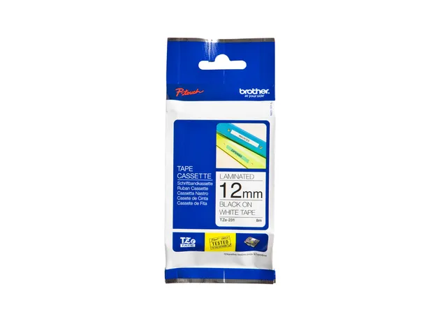 Ruban Brother P-Touch TZE231 12mm noir sur blanc.