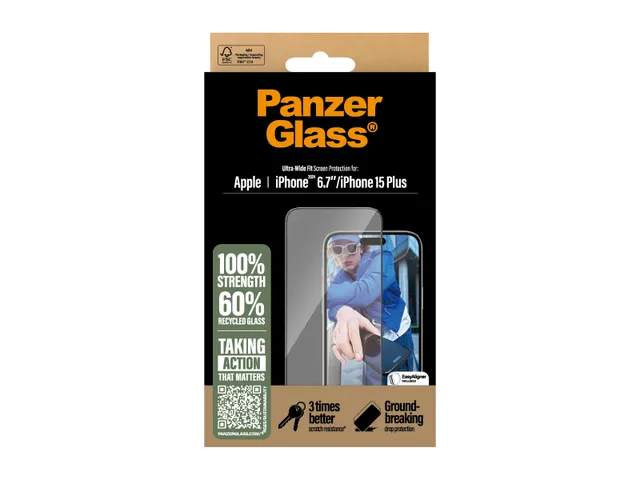 PanzerGlass Screen Protector iPhone 16 Plus | 15 Plus | Ultra-Wide