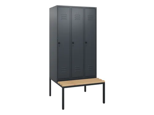 locker met bank,HxBxD 1950x900x815mm,3vak,vak B 300mm,draaigrendel