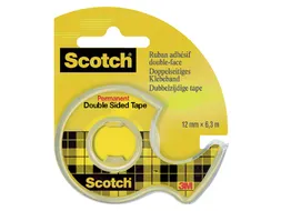 Plakband Scotch 665 12mmx6.3m dubbelzijdig + afroller