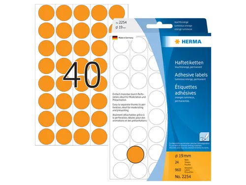 HERMA 2254 Multipurpose etiketten Rond 19mm Fluor Oranje 1280 stuks