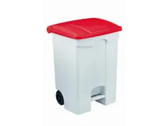Contitop,mobiele afvalbak met pedaal 70L wit/rood/VE:3
