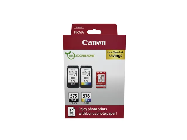 Inktcartridge Canon PG-575 CL-576 zw + kl + papier