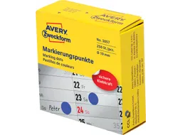 Avery marking dots, diameter 19mm, rol met 250 stuks, blauw