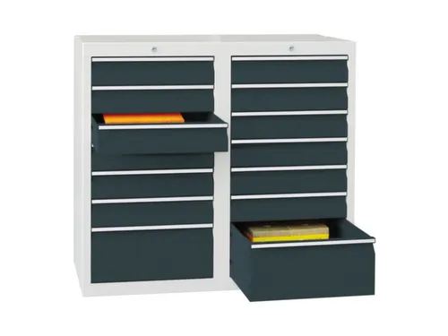 ladekast HxBxD 900x1000x500mm 14laden RAL7035 front RAL7016