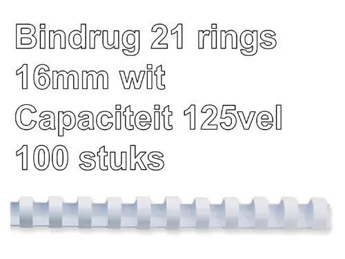 Bindrug GBC 16mm 21-rings A4 wit 100stuks