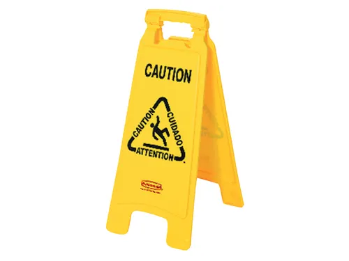 Waarschuwingsbord Caution meertalig 67x28x4cm geel