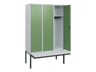 locker met bank,HxBxD 1950x1200x815mm,3vak,vak B 400mm,cil.-slot - 2