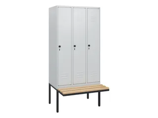 locker met bank,HxBxD 1950x900x815mm,3vak,vak B 300mm,draaigrendel - 1