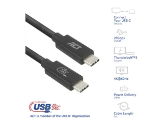 Kabel ACT USB-C 4.0 20Gbps Thunderbolt 3 2m - 2