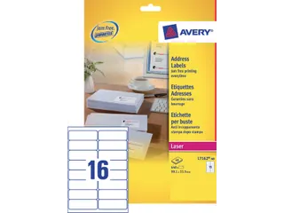 Adresetiket Avery QuickPeel L7162-40 99.1x33.9mm Wit 640 stuks - 2