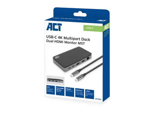 Dockingstation ACT USB-C 4K MST voor 2 HDMI monitoren
