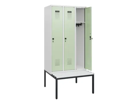 locker met bank,HxBxD 1950x900x815mm,3vak,vak B 300mm,draaigrendel
