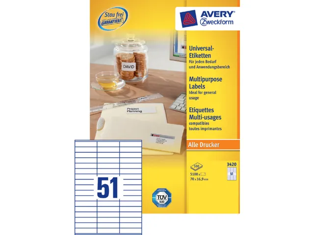 Etiquette Avery Zweckform 3420 70x16,9mm blanc 5100 pièces