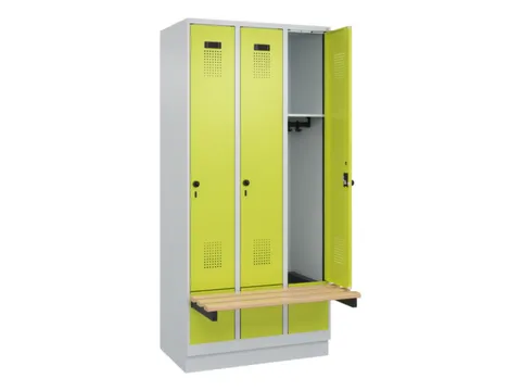 locker met bank,HxBxD 1950x900x815mm,3vak,vak B 300mm,draaigrendel