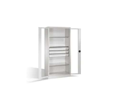 werkplaatskast HxBxD 1950x930x600mm 3xStalen bodem 3laden slot RAL7035