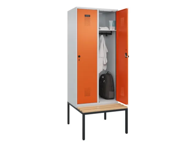 locker met bank,HxBxD 2120x800x815mm,2vak,vak B 400mm,draaigrendel