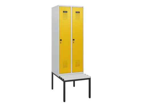 locker met bank,HxBxD 1950x600x815mm,2vak,vak B 300mm,draaigrendel
