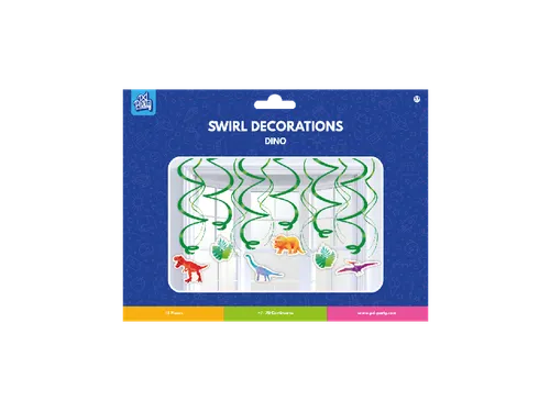 Hangdecoratie 70cm Party Swirl Dino 12 stuks