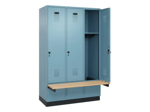 locker met bank,HxBxD 1950x1200x815mm,3vak,vak B 400mm,draaigrendel