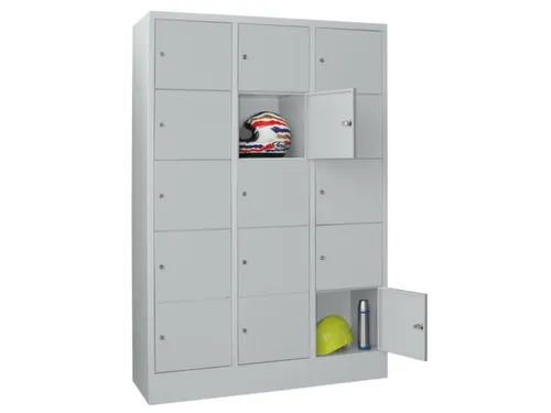 lockerkast,HxBxD 1850x1200x500mm,3x5vakken,RAL7035,front RAL7035