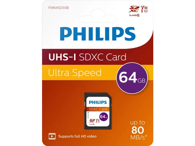 Philips Ultra Speed SDXC Geheugenkaart 64GB UHS-I U1 V10 Class 10