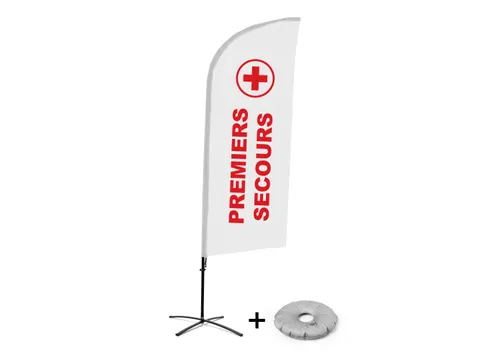 Promotievlag Alu Wind complete set "Premiers secours" kruisvoet Zwart