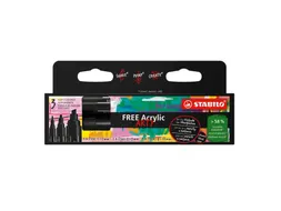 Acrylmarker STABILO Free Acrylic Mixed Tip set à 3 breedtes zwart