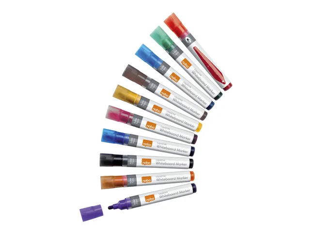 Marqueur tableau blanc Nobo Liquid Ink ogive 3mm assorti 10 pièces