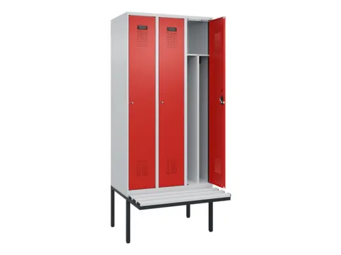 locker met bank,voor scheiding van kleding,HxBxD 2120x900x815mm,3vak